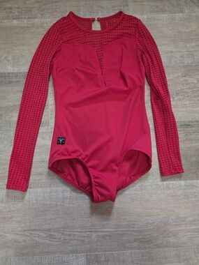 Kandi Kouture Red Long Sleeve Mesh Leotard
